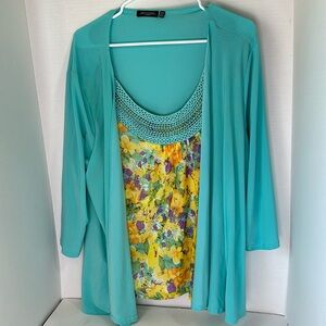Notations woman green and yellow floral layered top size 2x